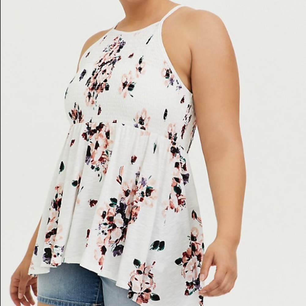 WHITE FLORAL SMOCKED HIGH NECK BABYDOLL CAMI